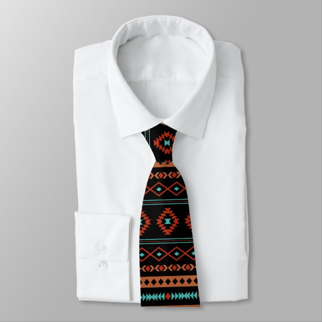 Aztec Rusts Teal Black Mixed Motifs Pattern Tie (Tied)