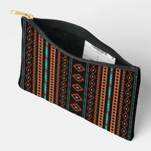 Aztec Rusts Teal Black Mixed Motifs V Pattern Accessory Pouch