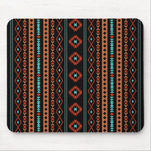 Aztec Rusts Teal Black Mixed Motifs V Pattern Mouse Mat