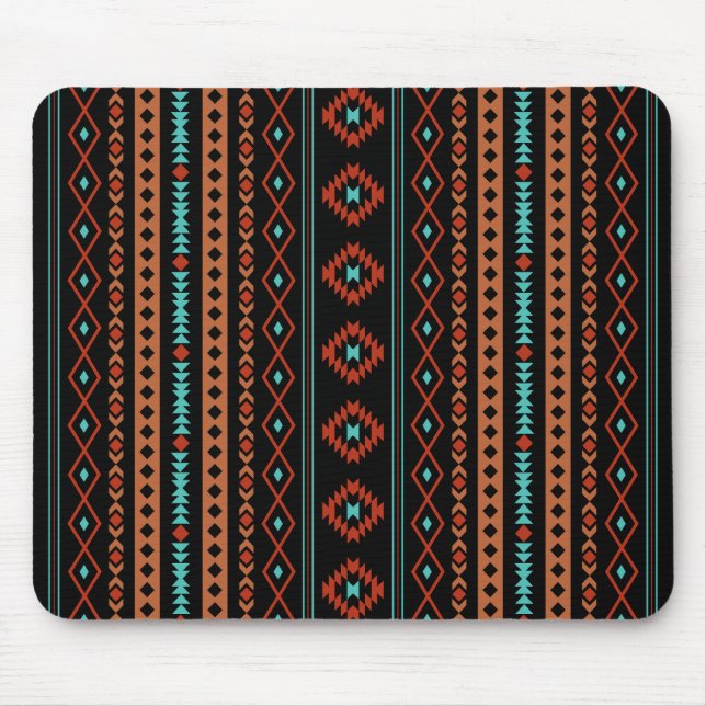Aztec Rusts Teal Black Mixed Motifs V Pattern Mouse Mat (Front)