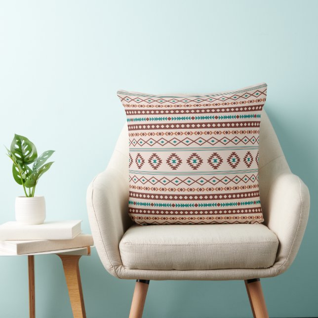 Aztec Rusts Teal Cream Mixed Motifs Pattern Cushion (Chair)