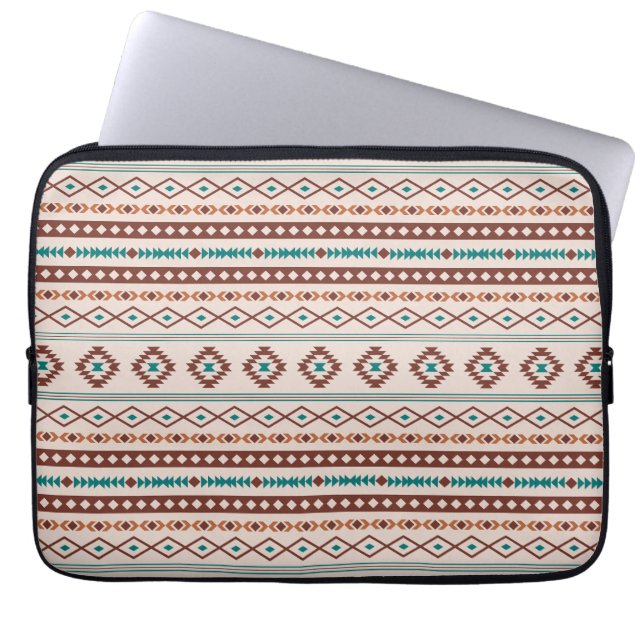 Aztec Rusts Teal Cream Mixed Motifs Pattern Laptop Sleeve (Front)