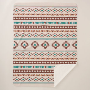 Aztec Rusts Teal Cream Mixed Motifs Pattern Sherpa Blanket