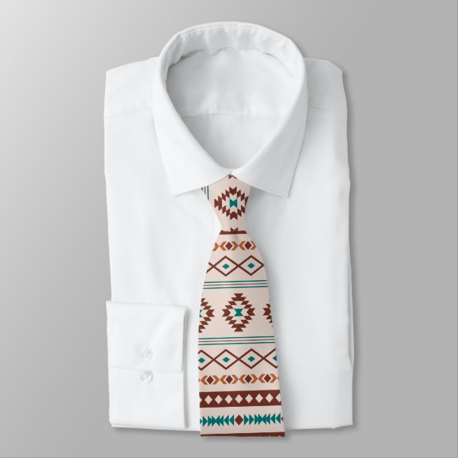 Aztec Rusts Teal Cream Mixed Motifs Pattern Tie (Tied)