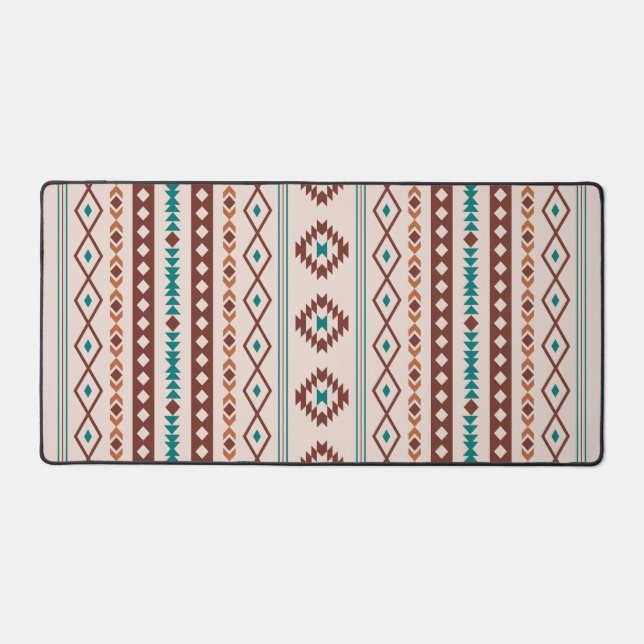 Aztec Rusts Teal Cream Mixed Motifs V Pattern Desk Mat (Front)