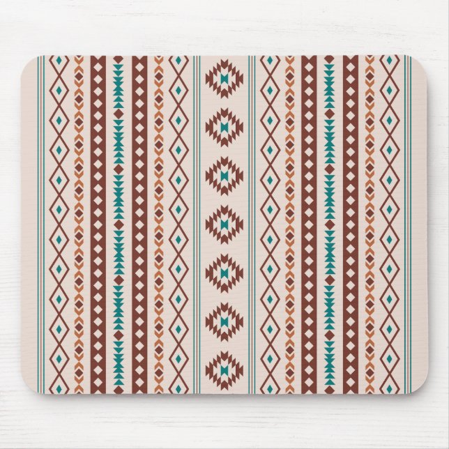 Aztec Rusts Teal Cream Mixed Motifs V Pattern Mouse Mat (Front)