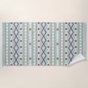 Aztec Shapes Big Pattern Rusts Cream Teal-Blue Beach Towel