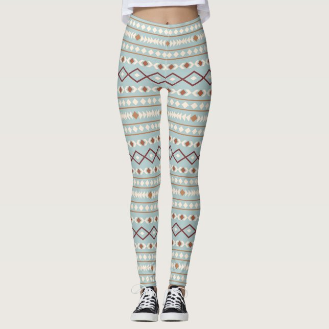 Aztec Shapes Lg Pattern Rusts Cream Teal-Blue Leggings (Front)