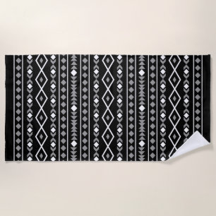 Aztec Shapes Pattern Grey White Black Beach Towel