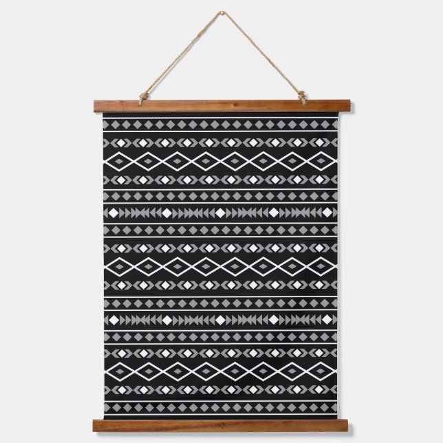 Aztec Shapes Pattern Grey White Black Hanging Tapestry (Front)