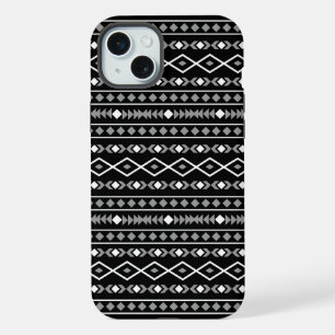 Aztec Shapes Pattern Grey White Black iPhone 15 Plus Case