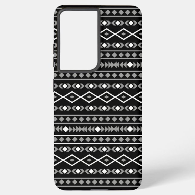 Aztec Shapes Pattern Grey White Black Samsung Galaxy S21 Ultra Case (Back)