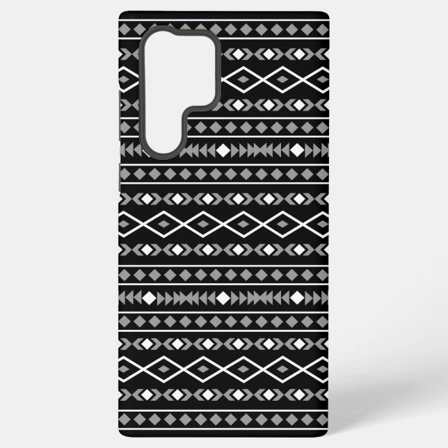 Aztec Shapes Pattern Grey White Black Samsung Galaxy S22 Ultra Case (Back)