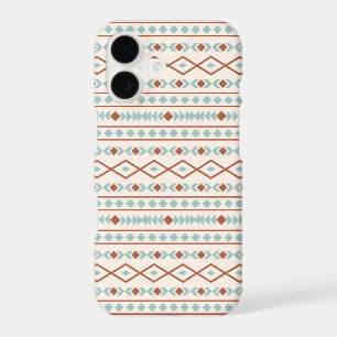 Aztec Shapes Pattern Rust Teal Cream