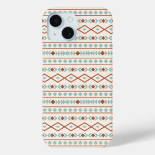 Aztec Shapes Pattern Rust Teal Cream iPhone 15 Case