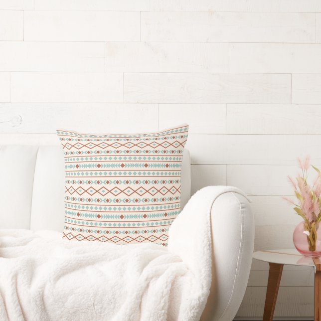 Aztec Shapes Pattern Rust Teal Cream Cushion (Couch)