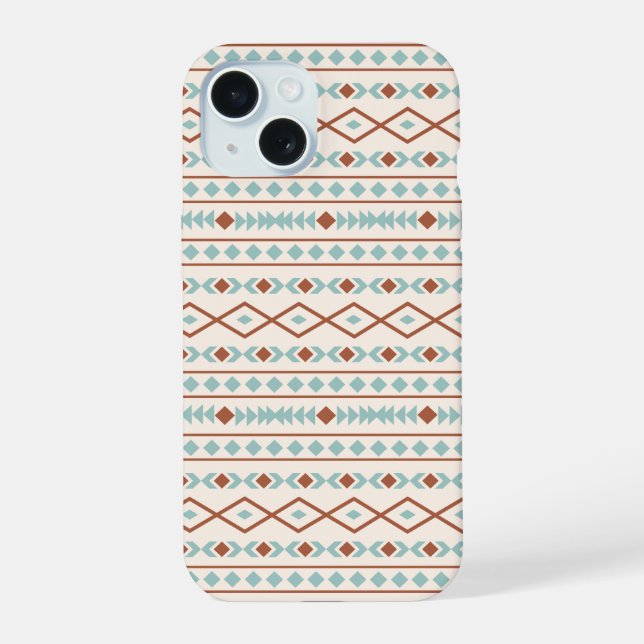 Aztec Shapes Pattern Rust Teal Cream iPhone 15 Case (Back)