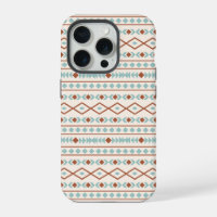 Aztec Shapes Pattern Rust Teal Cream