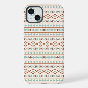 Aztec Shapes Pattern Rust Teal Cream iPhone 15 Plus Case