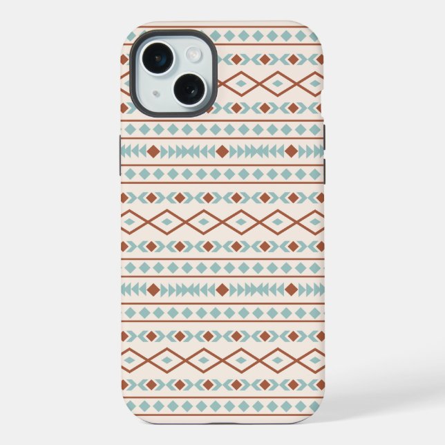 Aztec Shapes Pattern Rust Teal Cream iPhone Case (Back)