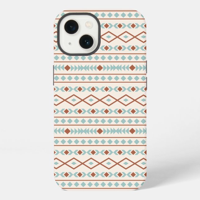 Aztec Shapes Pattern Rust Teal Cream iPhone Case (Back)
