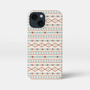 Aztec Shapes Pattern Rust Teal Cream iPhone 13 Mini Case