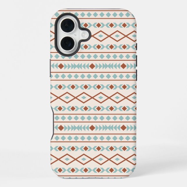 Aztec Shapes Pattern Rust Teal Cream iPhone Case (Back)