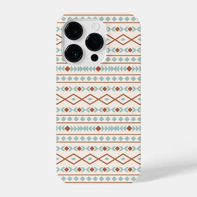 Aztec Shapes Pattern Rust Teal Cream iPhone Case (Back)