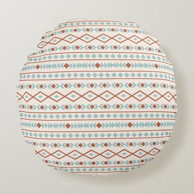Aztec Shapes Pattern Rust Teal Cream Round Cushion (Front)