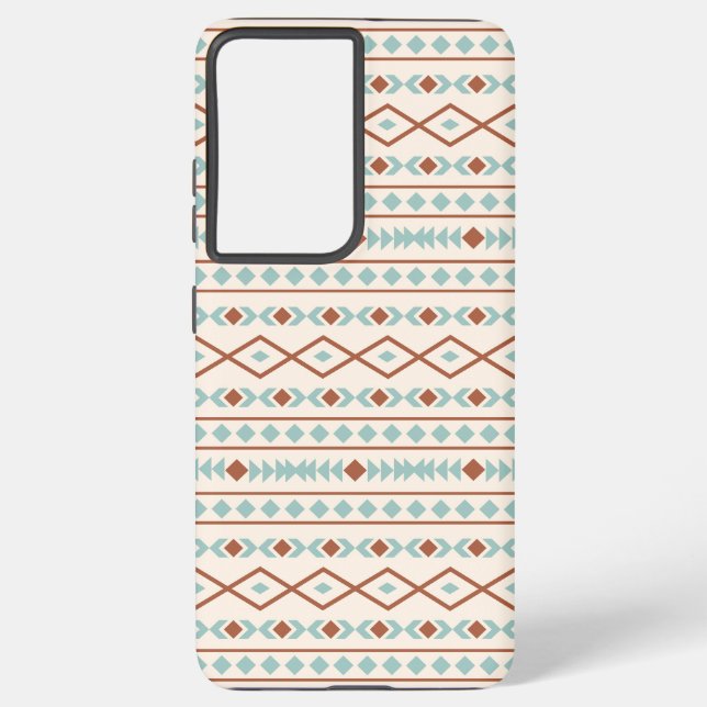 Aztec Shapes Pattern Rust Teal Cream Samsung Galaxy S21 Ultra Case (Back)