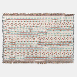 Aztec Shapes Pattern Rust Teal Cream Throw Blanket