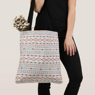 Aztec Shapes Pattern Rust Teal Cream Tote Bag