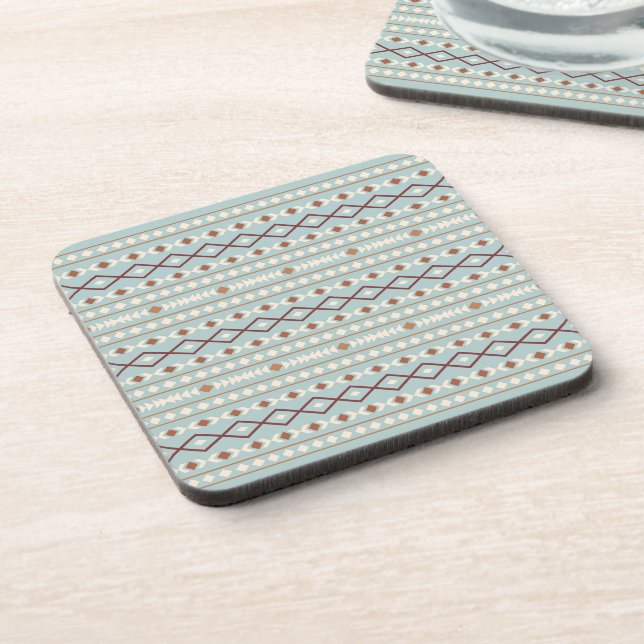 Aztec Shapes Pattern Rusts Cream Teal-Blue Coaster (Left Side)