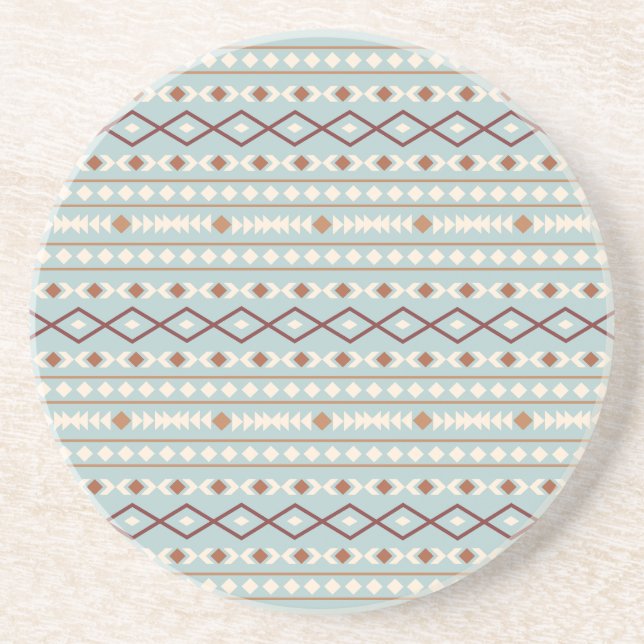 Aztec Shapes Pattern Rusts Cream Teal-Blue Coaster (Front)