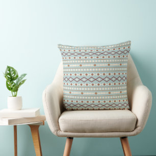 Aztec Shapes Pattern Rusts Cream Teal-Blue Cushion