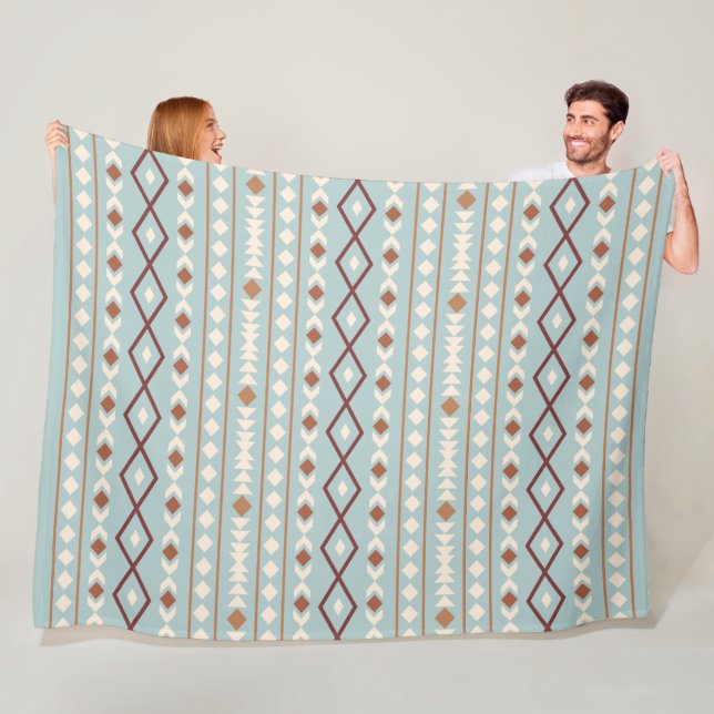 Aztec Shapes Pattern Rusts Cream Teal-Blue Fleece Blanket (In Situ)