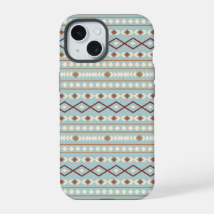 Aztec Shapes Pattern Rusts Cream Teal-Blue iPhone 15 Case