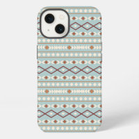 Aztec Shapes Pattern Rusts Cream Teal-Blue
