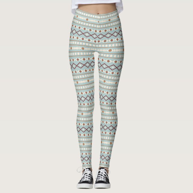 Aztec Shapes Pattern Rusts Cream Teal-Blue Leggings (Front)