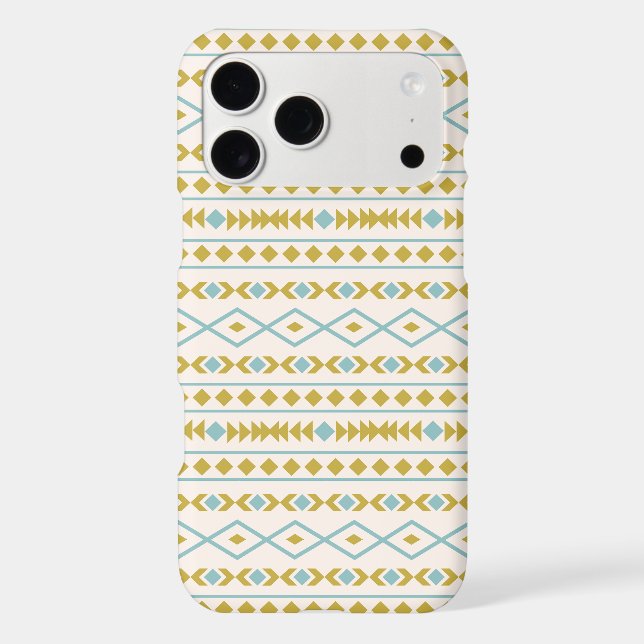 Aztec Shapes Pattern Teal Gold Cream (Back)