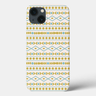 Aztec Shapes Pattern Teal Gold Cream iPhone 13 Case
