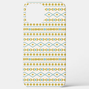 Aztec Shapes Pattern Teal Gold Cream iPhone 12 Pro Max Case