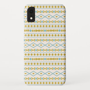 Aztec Shapes Pattern Teal Gold Cream iPhone XR Case