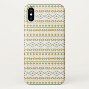 Aztec Shapes Pattern Teal Gold Cream iPhone X Case