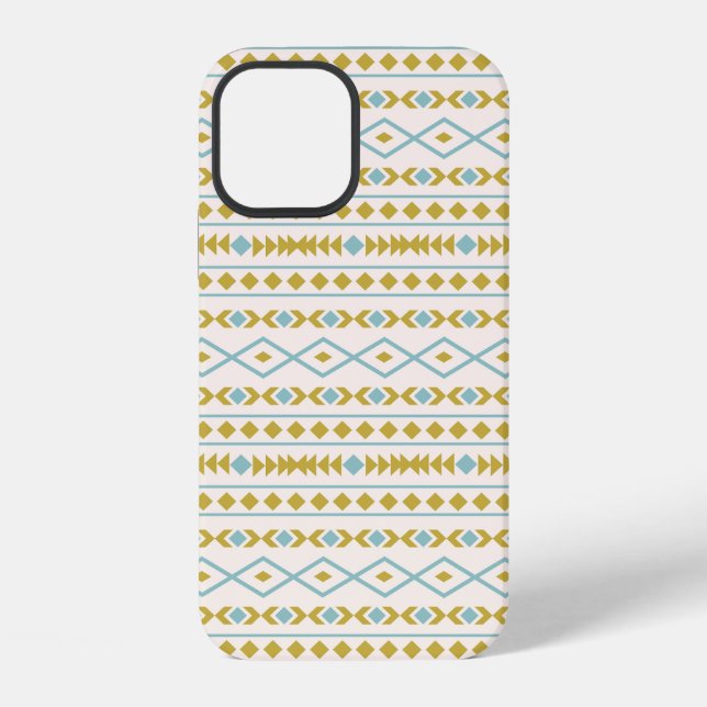 Aztec Shapes Pattern Teal Gold Cream iPhone Case (Back)