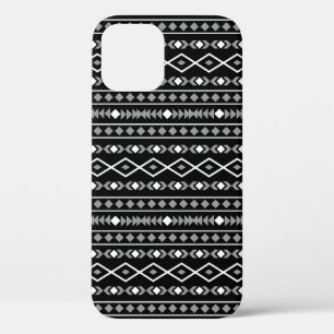 Aztec Shapes Pattern White Grey Black iPhone 12 Case