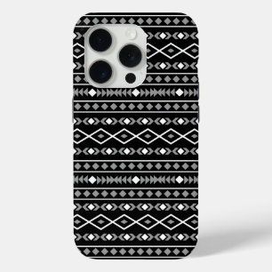 Aztec Shapes Pattern White Grey Black iPhone 15 Pro Case