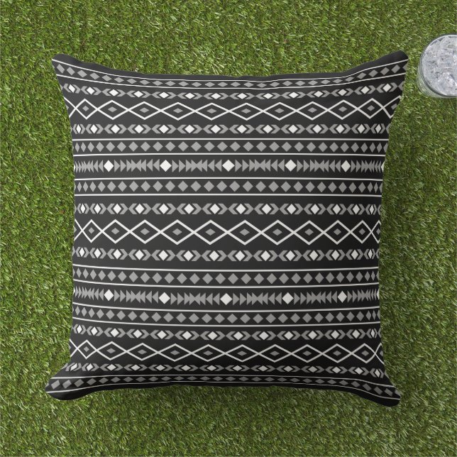 Aztec Shapes Pattern White Grey Black Cushion (Grass)