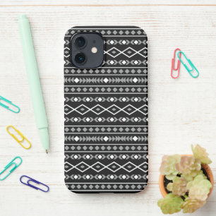 Aztec Shapes Pattern White Grey Black iPhone 12 Case