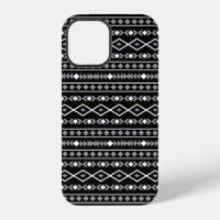 Aztec Shapes Pattern White Grey Black